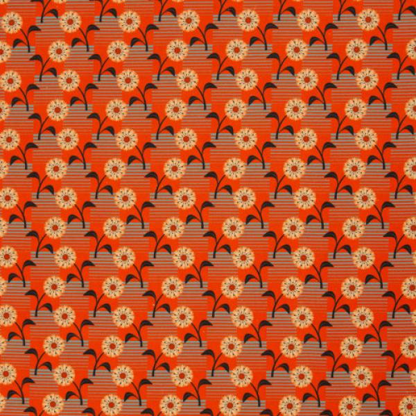 Baumwollcanvas Rocha Blumen, Streifen türkis/orange by Swafing